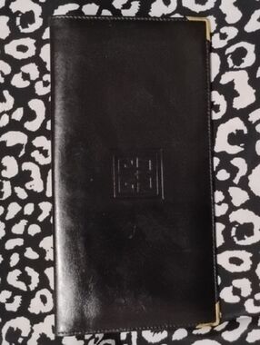 GIVENCHY Black Leather Long Wallet with Embossed Logo! Unisex